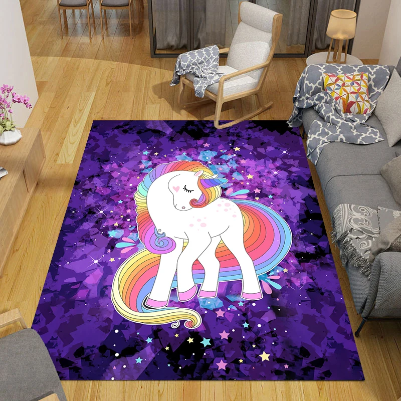Home Decor Cartoon Child Unicorn 3D Carpets for Living Room Bedroom Area Rug Soft Flannel Kids Room Play Crawl Furry Floor Mat