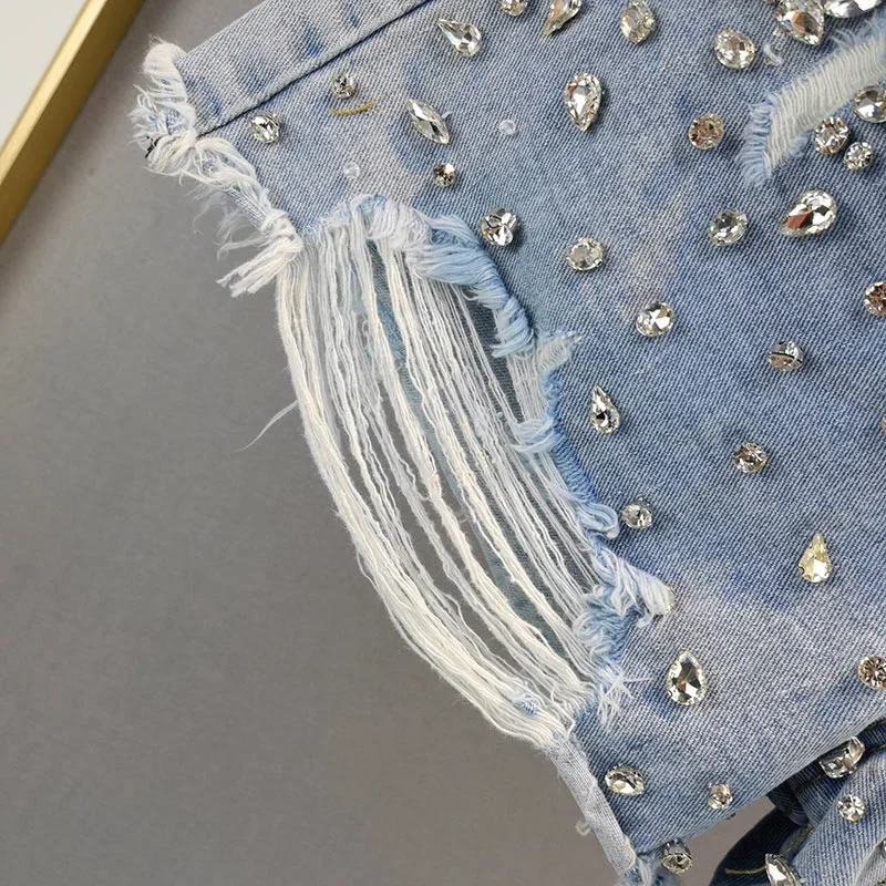 MOJY Denim Hot Pants Ripped Wide-Leg Denim Shorts Female 2023 Summer New Woman High Waist Loose and Slimming Short Jeans