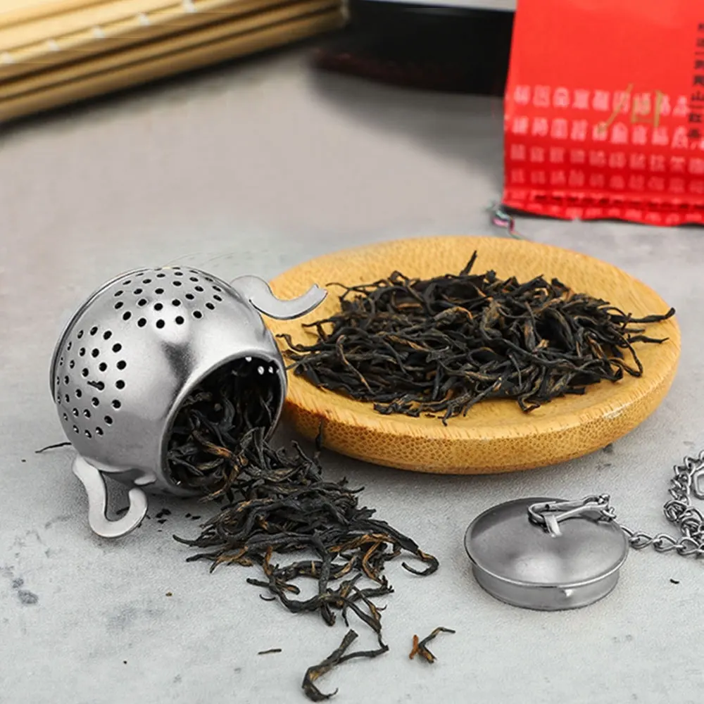 

1x Metal Tea strainer Teapot Shape Loose Tea Infuser Stainless Steel Leaf Tea Maker Strainer Chain Drip Tray Herbal Spice Filter