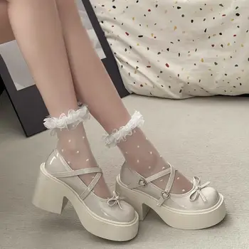 Women's Spring Round Toe Pumps Chunky Heel Mary Janes Shoes Platform Shoes for Women Dress Students Women's Lolita Heeled Shoes 1