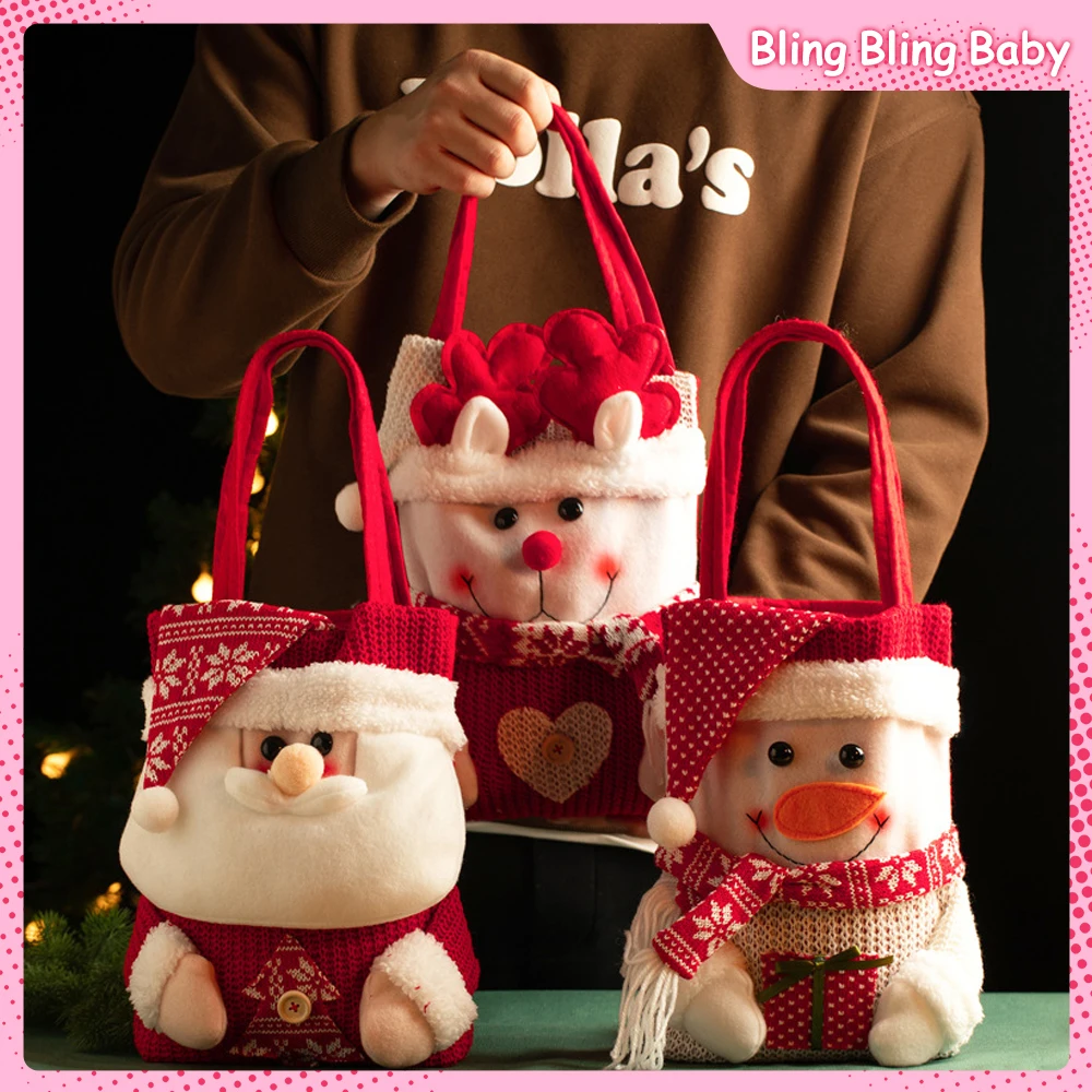 Kawaii Christmas Gift Handbag Cartoon Large Capacity Apple Candy Packing Bag Holiday Themed Shopping Bag Animal Elk Gift Wallets