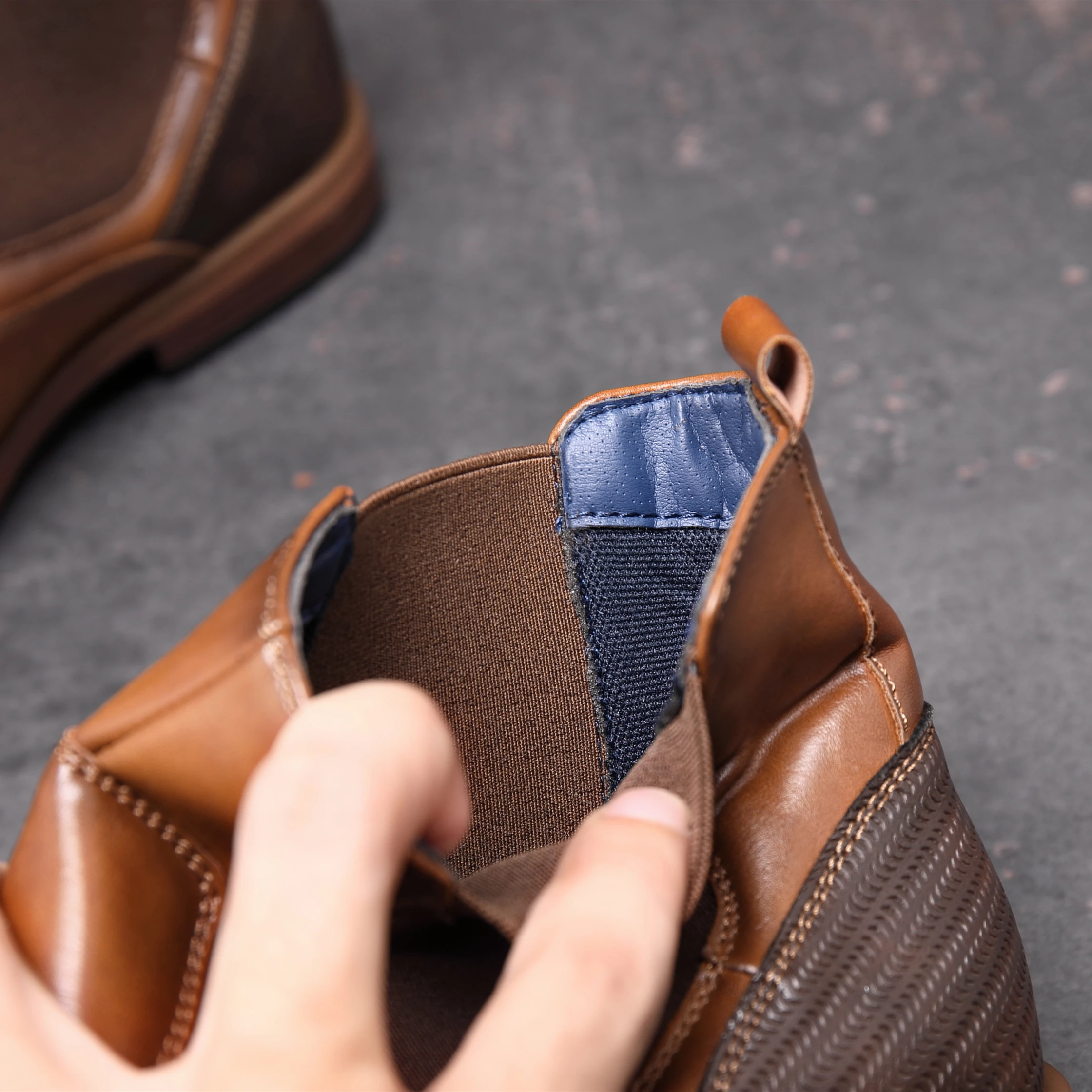 Chelsea Boots Men Soft Leather Elastic Strap Ankle Smart Formal Business Dress shoes Winter