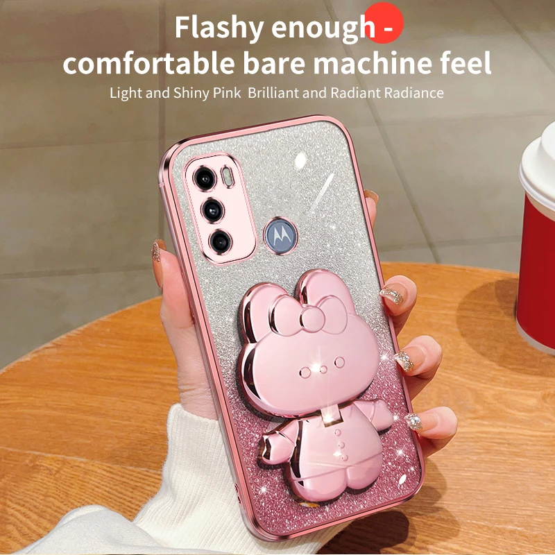Glitter Rabbit Makeup Mirror Holder Soft Phone Case