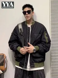 Fashion Winter Mens Casual Loose Fit Bomber Jacket Streetwear Overcoat Stand Collar Thick Warm Down Jacket Pockets Outwear Coat