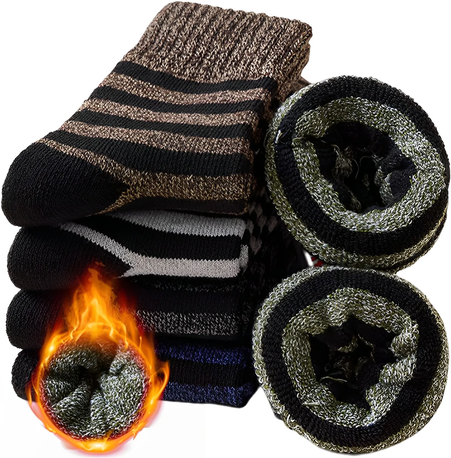 5Pairs Winter Warm Wool Merino Striped Socks Women Towel Keep Warm Winter Socks Cotton Against Cold Snow Russia Socks for Man