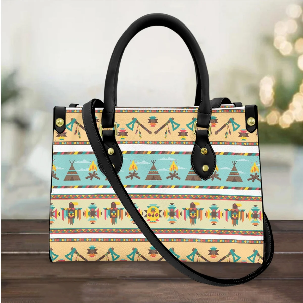 

American Indian Life Handbag Purse for Women Luxury PU Leather Female Bolsa Fashion Casual Girls Top-handle Tote Bag Woman Bags