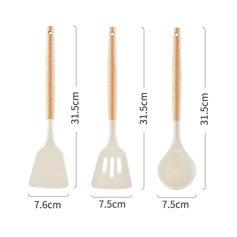 3PCS Set of Kitchen Utensils Wooden Handle Silicone Cooking Utensils Non Stick Shovel Cooking Rice Scoop Baking Tools silicone spatula silicone kitchen utensils silicone cooking spoon cooking scoop