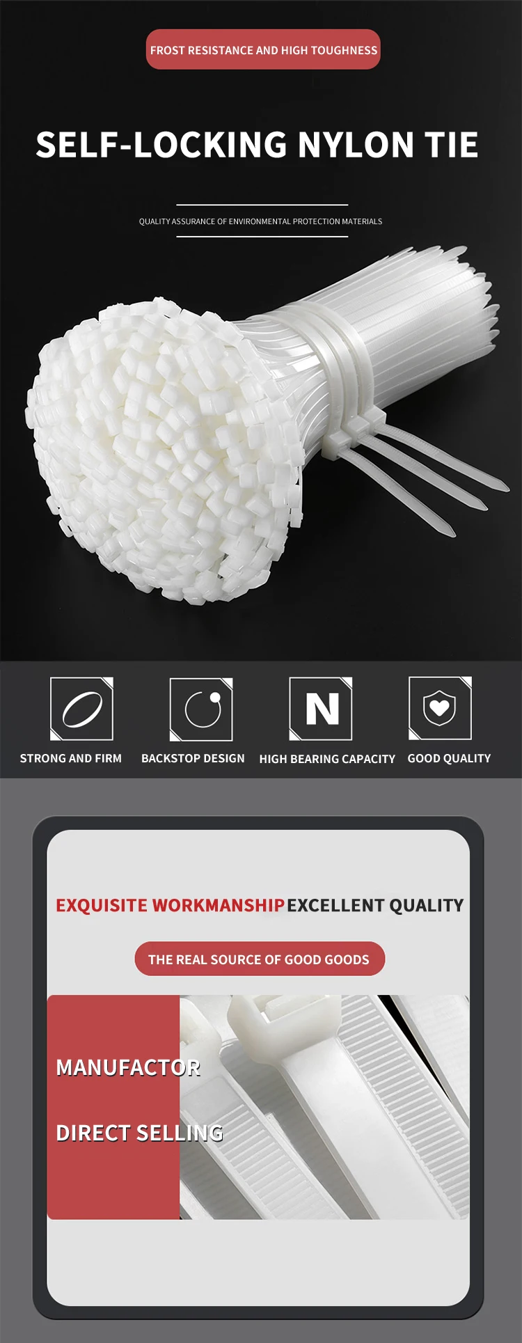 Description Picture 2 of item1000 Pcs Nylon Cable Tie Self-locking Plastic Wire Zip Tie Set Kit 3*100 3*150 4*200 Cable Ties Fasteners Hardware Cable Ties