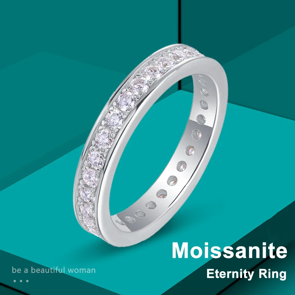 

D VVS1 All Moissanite Ring S925 Silver Plated 18k White Gold Fine Eternity Bands Engagement Wedding Rings for Women Man