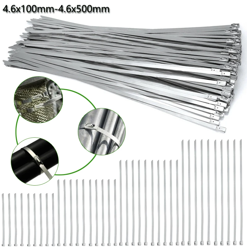 Cable Ties 304 Stainless Steel Metal Exhaust Wrap Coated Locking Zip-Exhaust Multifunctional 10/25Pcs