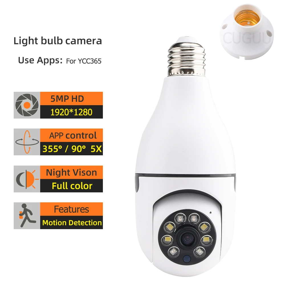E27 360° Panoramic Light Bulb Camera Color Night Vision Automatic