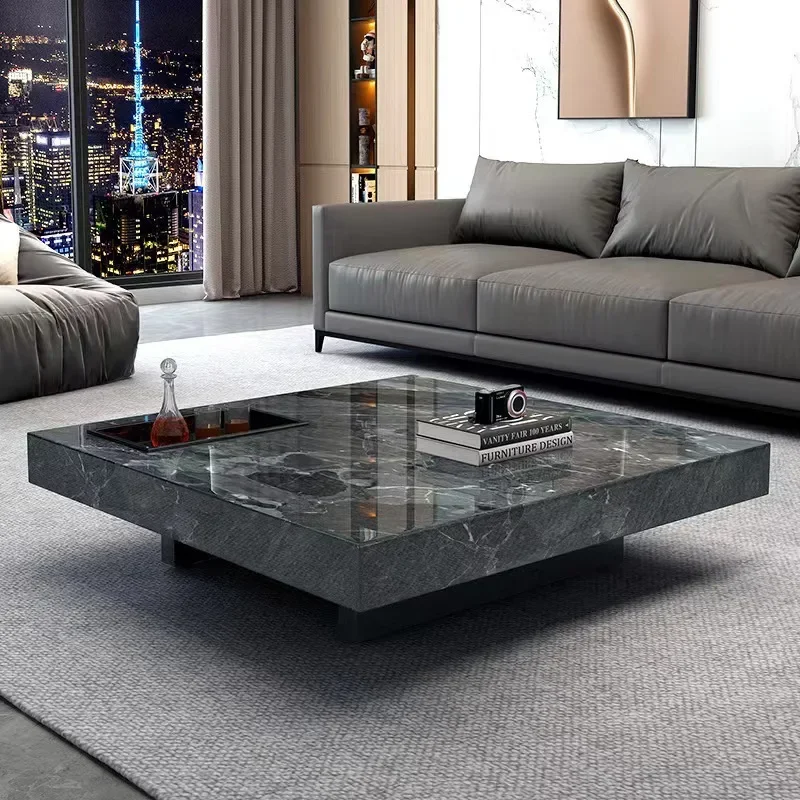 

Italian minimalist rock board coffee table, light luxury, modern living room, household size, and simple marble square design