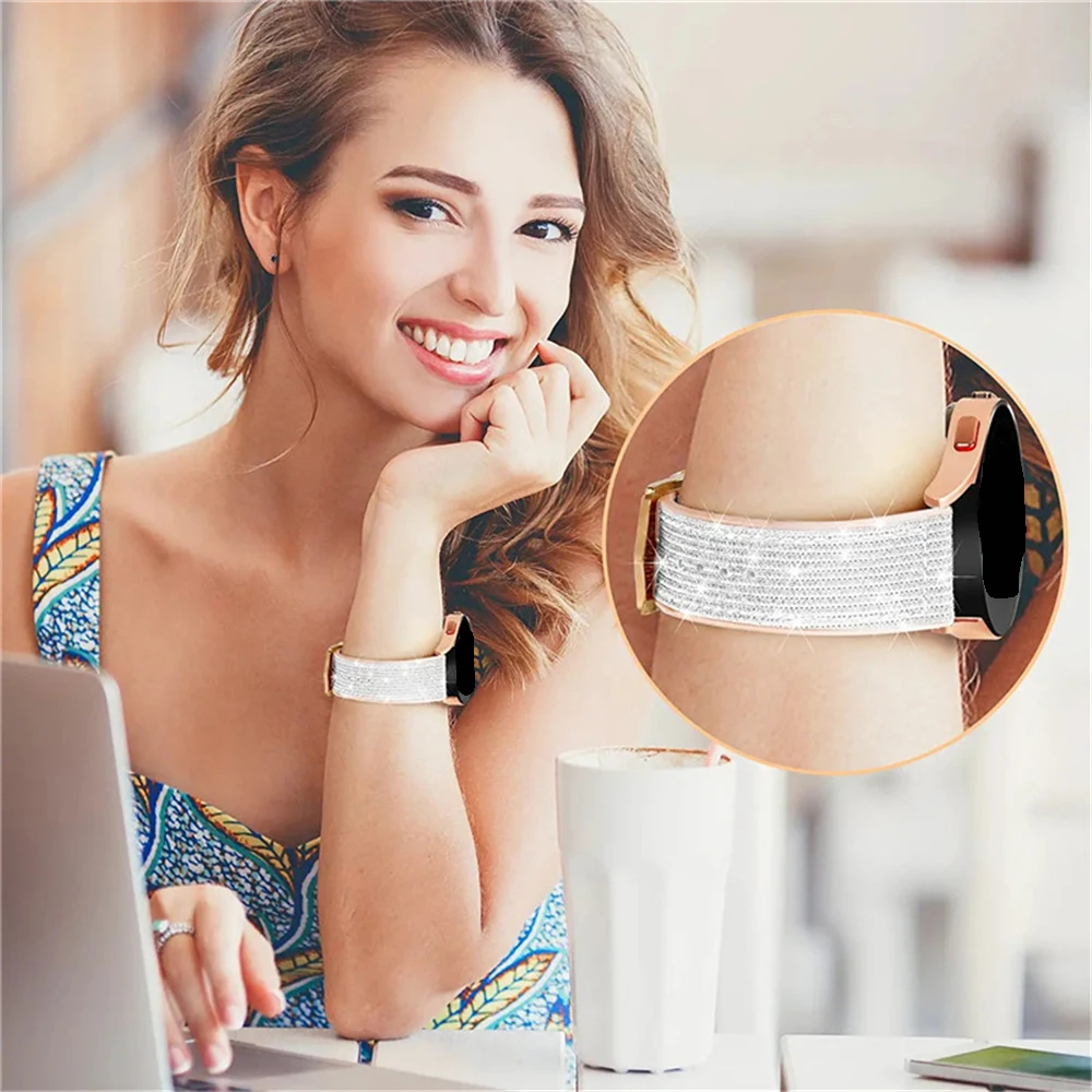 Stylish Bling Silicone Watch Band with Tempered Glass Protector Case (2-Pack)