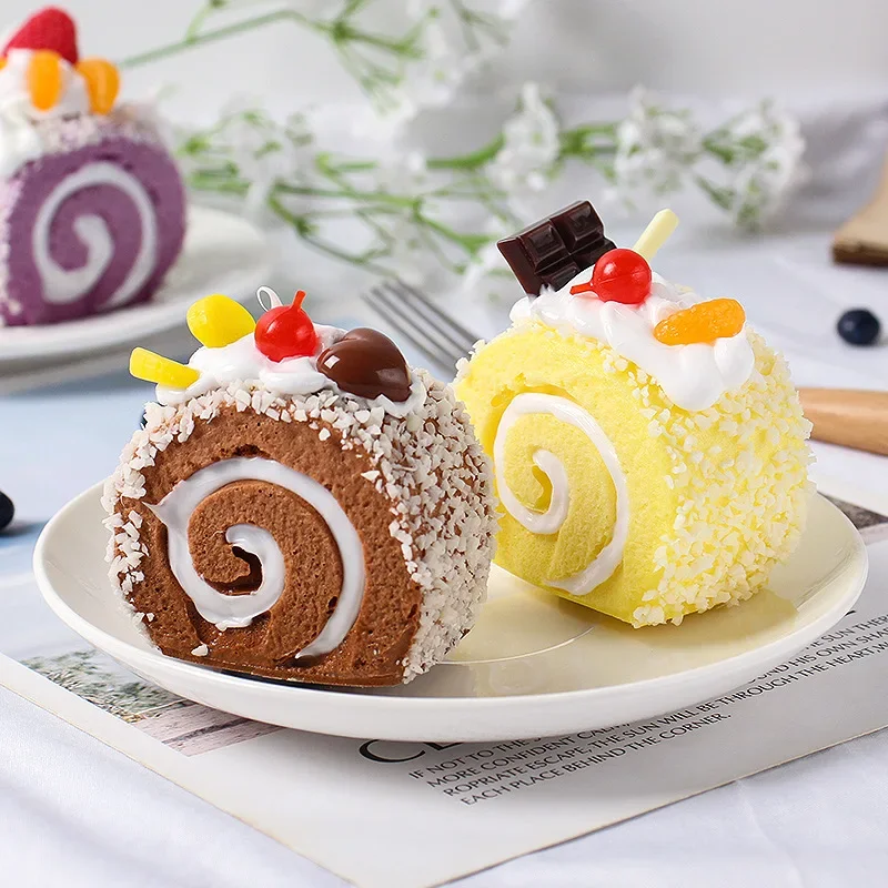 Artificial Roll Cake Fruit SwissRoll Towel Fake Cake Dessert Cute Model Photography Props Simulation Window Display Home Decor food model,food photography props,kitchen food toys,fake food prank toys