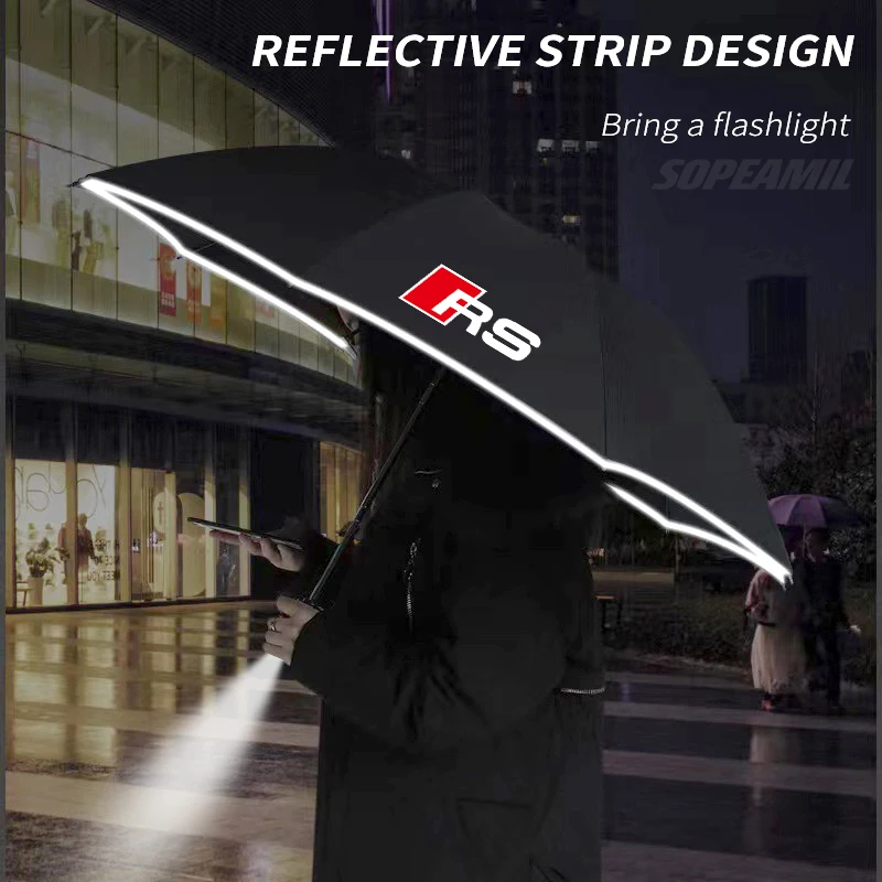 Audi Car Automatic Folding Led Light Umbrella Sun Protection UV Sunshade For Audi RS3 RS4 RS5 RS6 RS7 S Line RSQ3 RSQ5 RSQ7 RSQ8