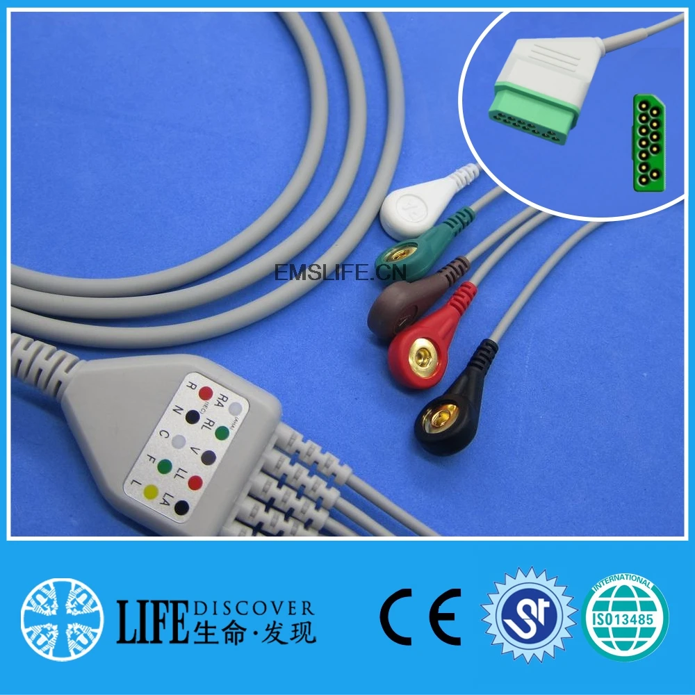 

One-piece with 5leads snap ECG cable for nihon kohden BSM2301,BSM-5100 patient monitor use