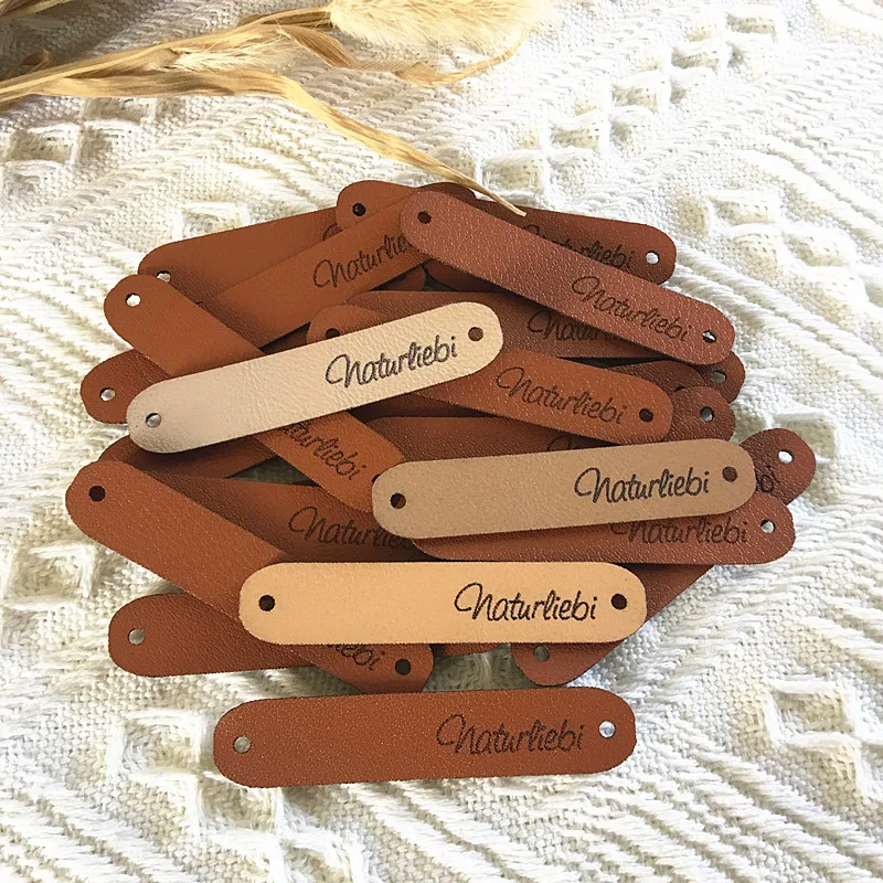 30pcs Handmade leather labels with logo text Personalized knitting clothing  tags with rivets Fold over sewing crochet hats label - AliExpress