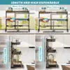 Over The Sink Dish Drying Rack (Expandable Height and Length) Snap-On Design 2 Tier Large Dish Rack (27-36L x 12W x 32.5-37H) 2