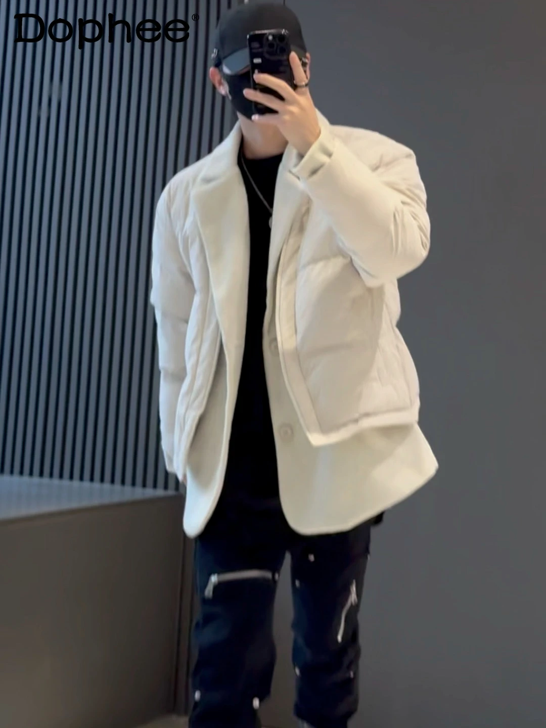 Autumn Winter Coat Personality Stitching Suit Collar Design Cotton-Added Jackets Loose All-Match Fashionable Trendy Coats