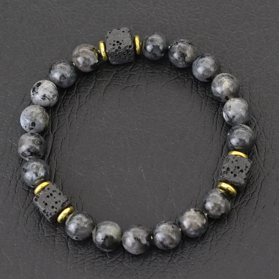 Natural Stone Obsidian Men Bracelet 8mm Volcanic Rock Meditation
