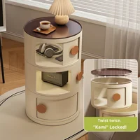 Круглая тумбочка с ящиками, пластиковый столик для спальни в скандинавском стиле, прикроватный шкаф для хранения, портативная мебель для тумбочки — изображение 3