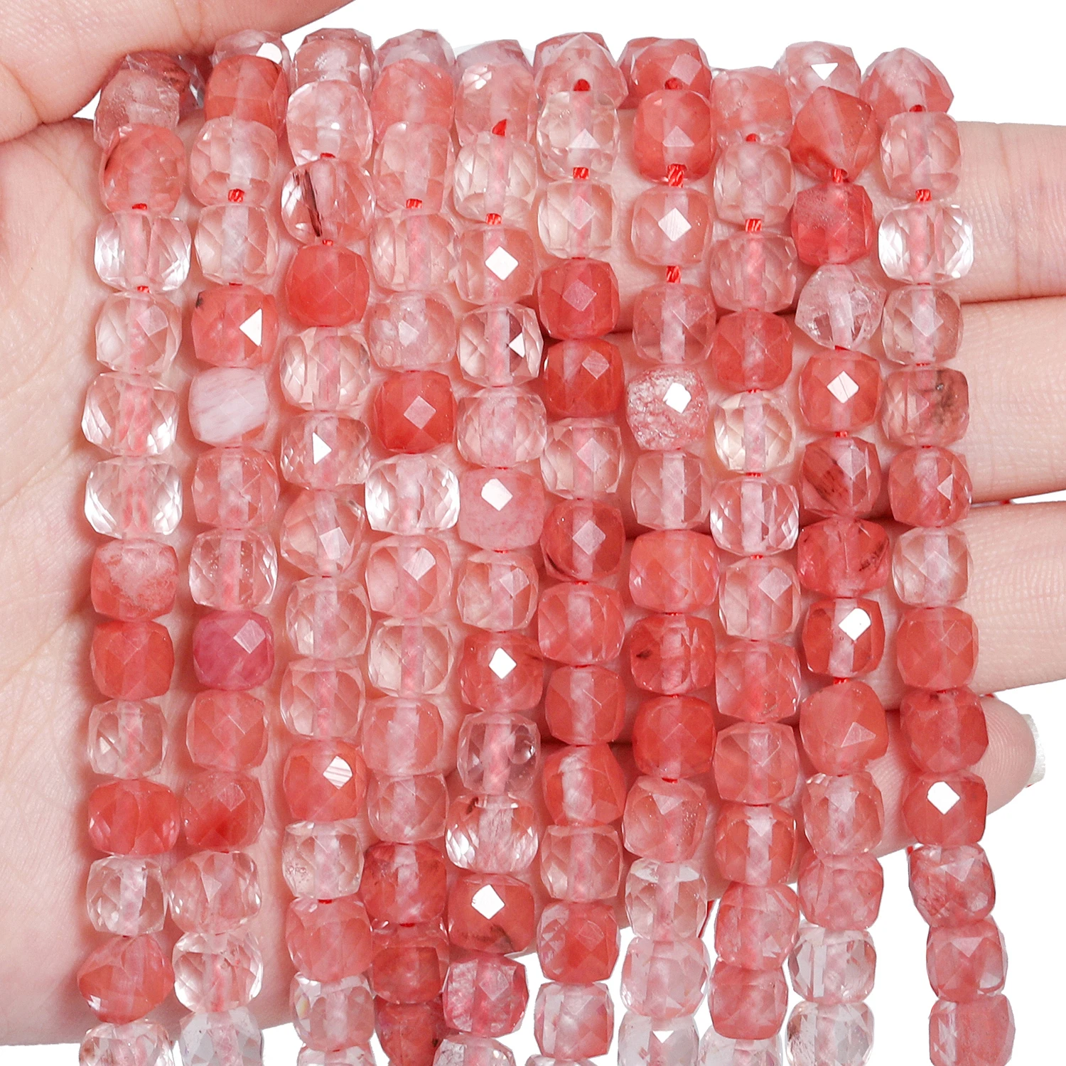 7x7mm AAA Facettierte Würfel Naturstein Kirschquarz Perlen Quadratische Spacer Perlen Für Schmuck Machen DIY Charms armbänder Zubehör