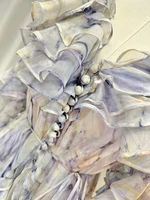 GALCAUR-فساتين نسائية مرقعة بكشكشة, رقبة مستديرة, أكمام فراشة, خصر عالي, مربوط بأربطة, ضرب اللون, أنيق, أنثى 1