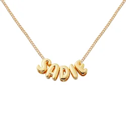 Customized 3D Bubble Letter Initial Necklace and Bracelet Set - Minimalist Name Jewelry Gift - 1-3 letters (Gold)
