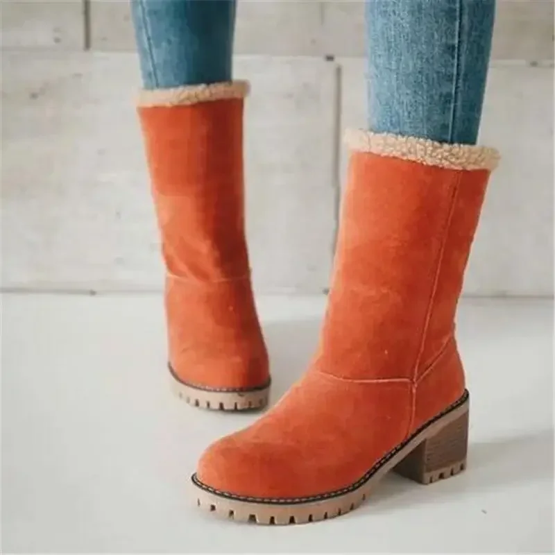 

Women Winter Fur Warm Snow Boots Ladies Warm wool booties Ankle Boot Comfortable Shoes turned-over edge Casual Women Mid Boots