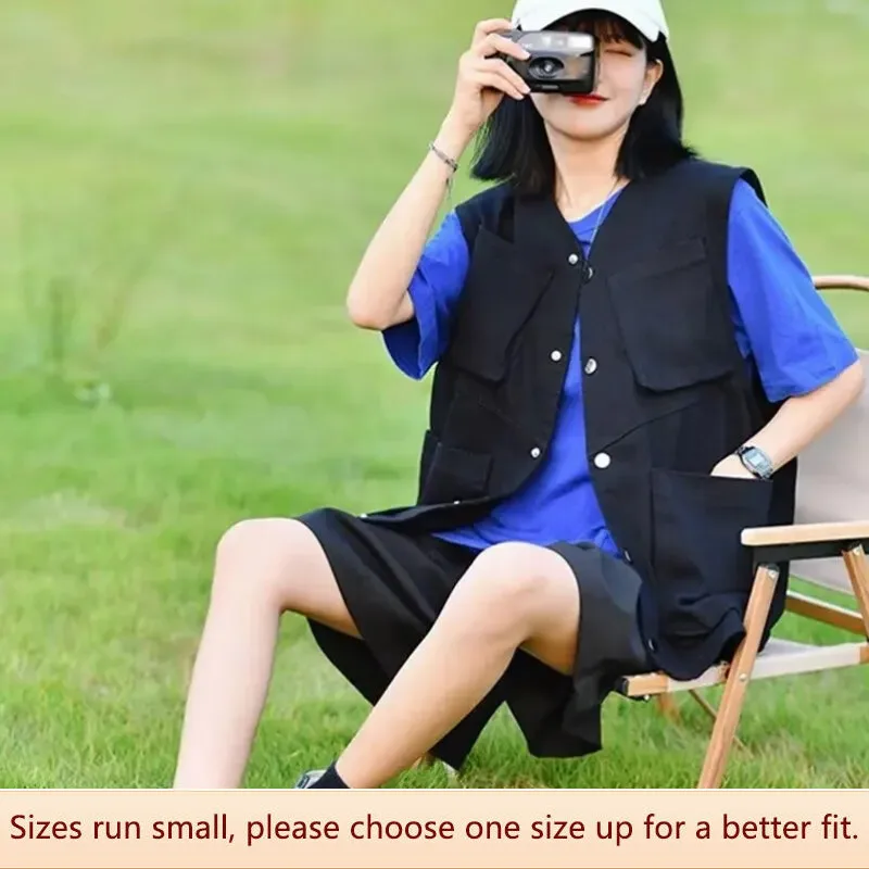  Women Summer Thin Vest Retro Workwear Style Sleeveless Jacket Fashionable Outerwear Casual Tank Top Ladies Waistcoat 