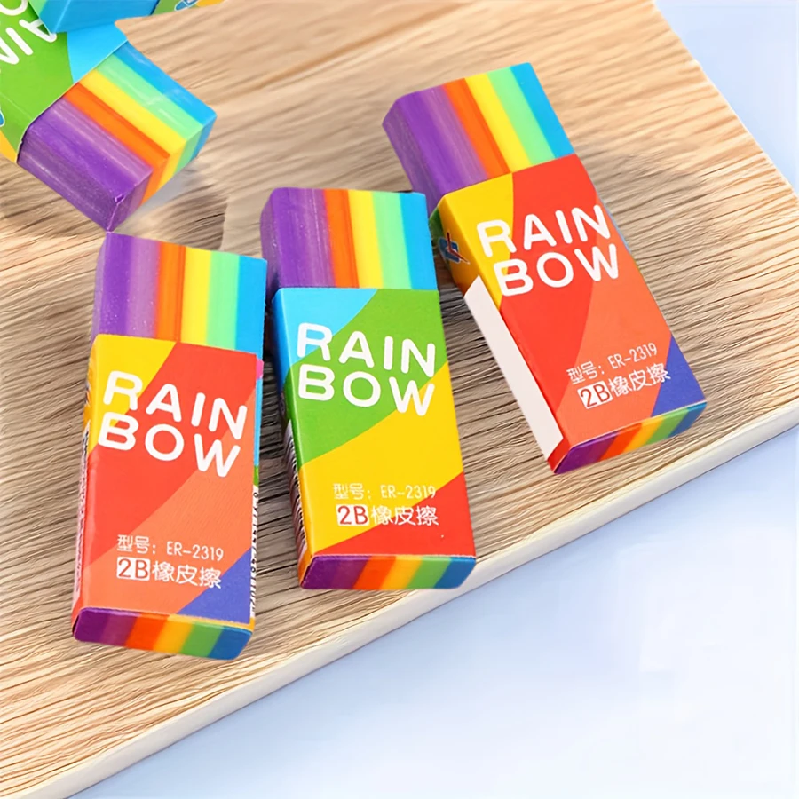5/10 Pezzi Gomma per Cancellare 2B con Gradiente Arcobaleno, Gomma Colorata a Strisce per Scuola, Studenti, Cancelleria, Senza Residui - immagine 5