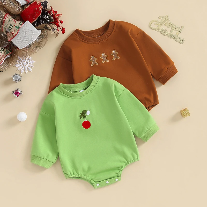 

Baby Long Sleeve Rompers Infant Christmas Graphic Embroidery Round Neck Bodysuit Newborn Jumpsuits For Winter 0-24 Months
