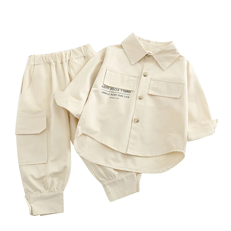 

Child Fashion autumn Short Sleeve Suit Set Boys and girls clothes set with letters shirt and pants Birthday Party Kids clothing