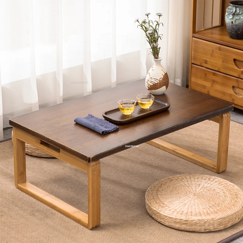 Chinese Tatami Side Table Home Folding Bay Window Coffee Tables Modern Living Room Furniture Bedroom Balcony Bamboo Corner Table