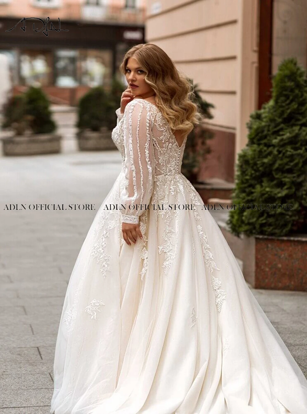 Gorgeous A-line Plus Size Wedding Dresses Customized Long Sleeve Bridal Gown Sweep Train Oversize Bride Dress Robe de Mariee 6