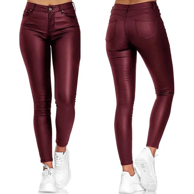 PU Leather Skinny Pants for Women High Waist Slim Fit Bodycon Trousers - Image 3