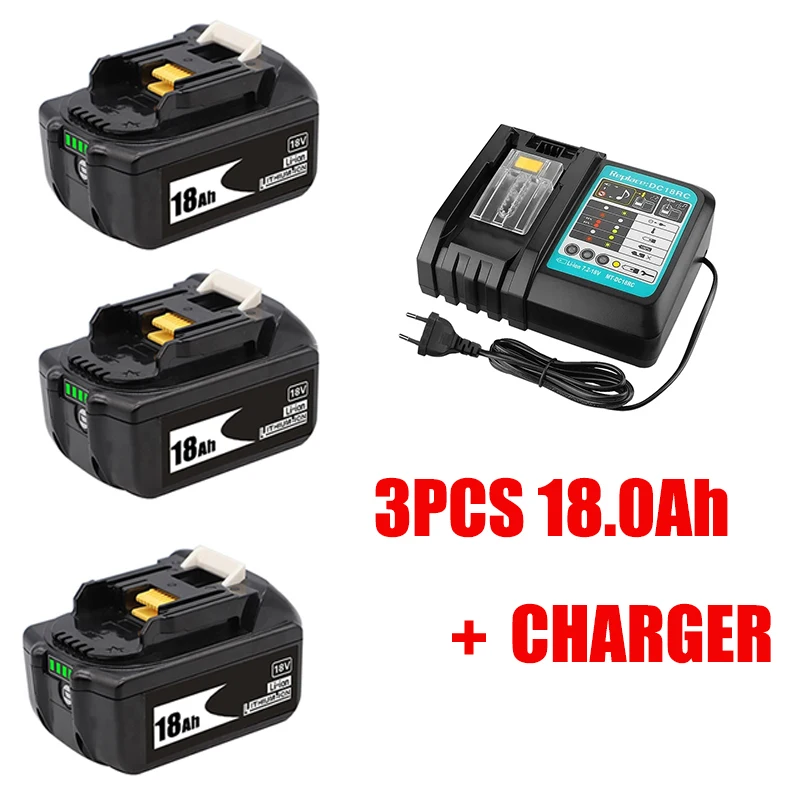 

Original BL1860 Rechargeable Battery 18 V 18000mAh Lithium ion for Makita 18v Battery BL1840 BL1850 BL1830 BL1860B+ 3A Charger