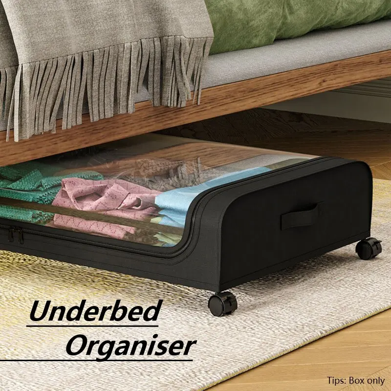 1PCS Underbed Storage Box Foldable Transparent Storage Box Rollers Clothes Shoes Books Toys Sundry storage