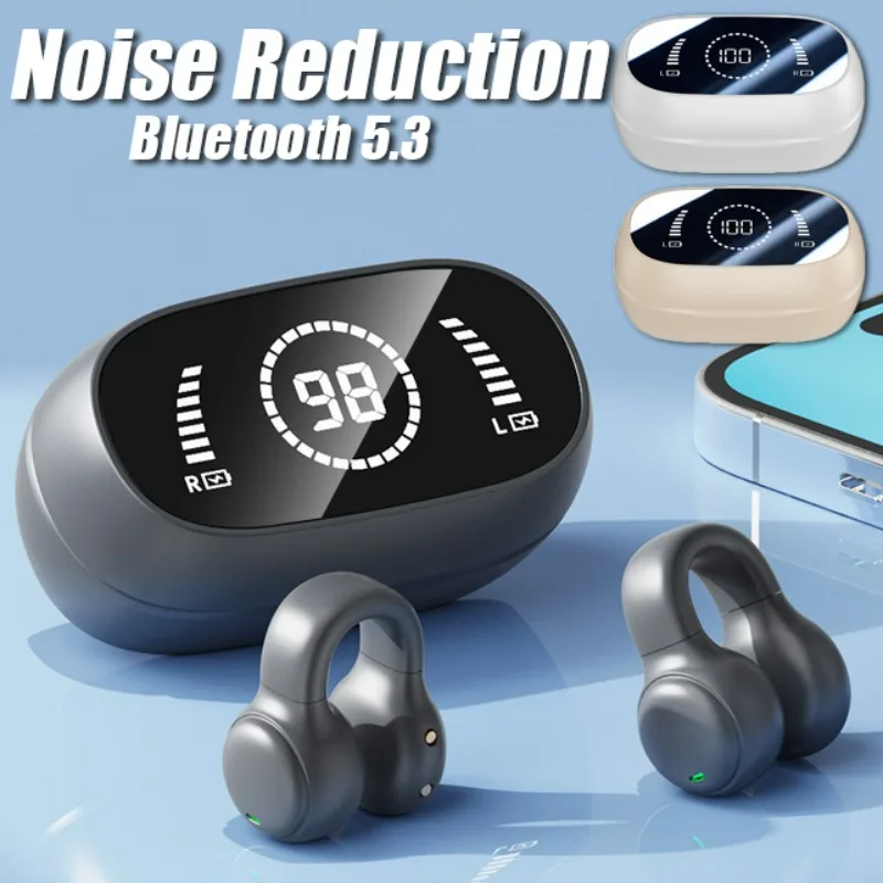 Наушники с зажимом для ушей беспроводные Bluetooth 5,3 наушники с шумоподавлением Портативные водонепроницаемые спортивные музыкальные наушники-вкладыши с микрофоном