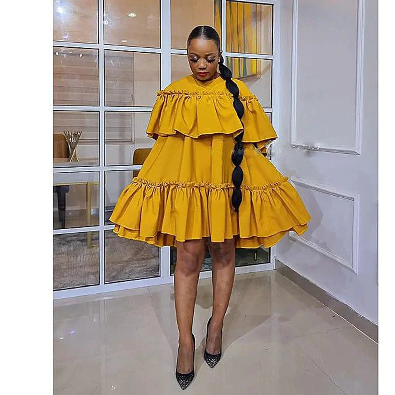 

Women's new solid color round neck Ruffle summer short sweet summer dress Online fashion trend temperament women's clothing