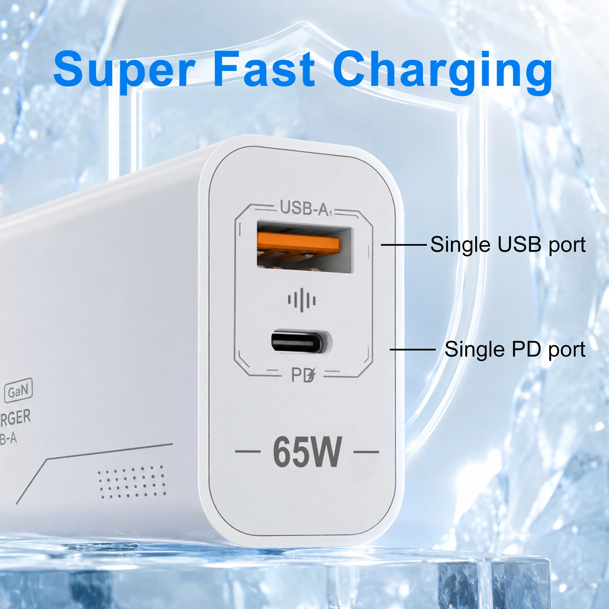 Caricatore USB C GaN da 65W a 2 porte, caricatore rapido per telefono, adattatore di alimentazione per iPhone, Samsung, Xiaomi, tipo C, con spina EU/US, caricatore da parete. - immagine 3