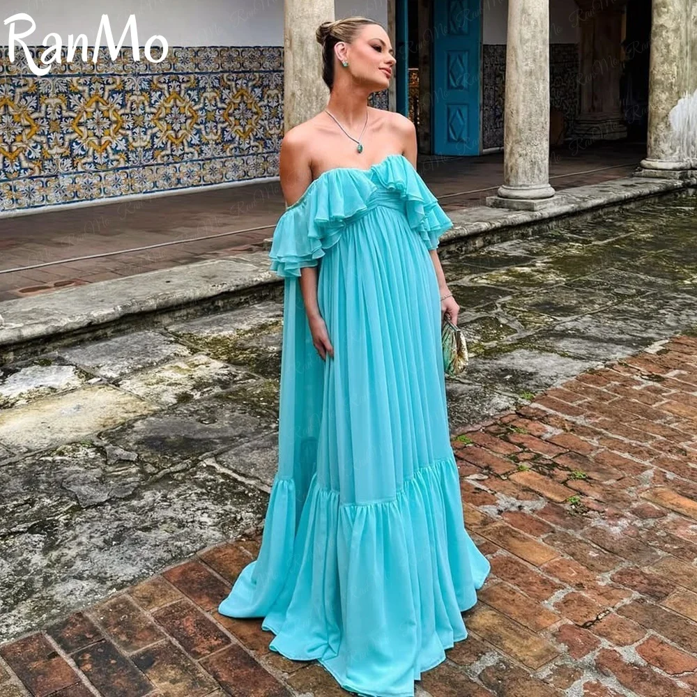 Ranmo New Off Shoulder Ruffle Prom Gown 2025 Chiffon Wedding Guest Dress Women Summer Occasions Dress Long Party Dress Customizd