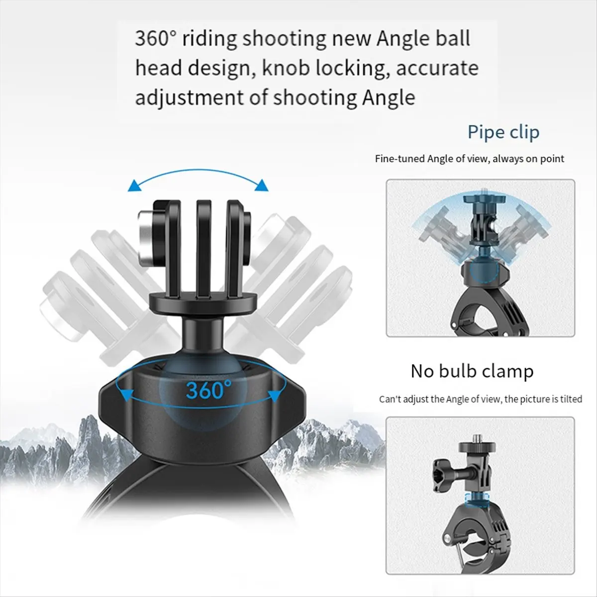 M05K TELESIN 사이클링 오토바이 클립 360 ° Gopro/Action 4/Insta360 액션 카메라 액세서리용 슈퍼 클램프 1/4인치 홀 브래킷