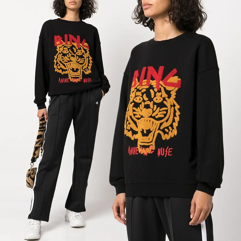 

New Women's Sweatshirts AB Classic Tiger Hand Embroidered Embroidery With Fleece Round Neck Sweatshirts