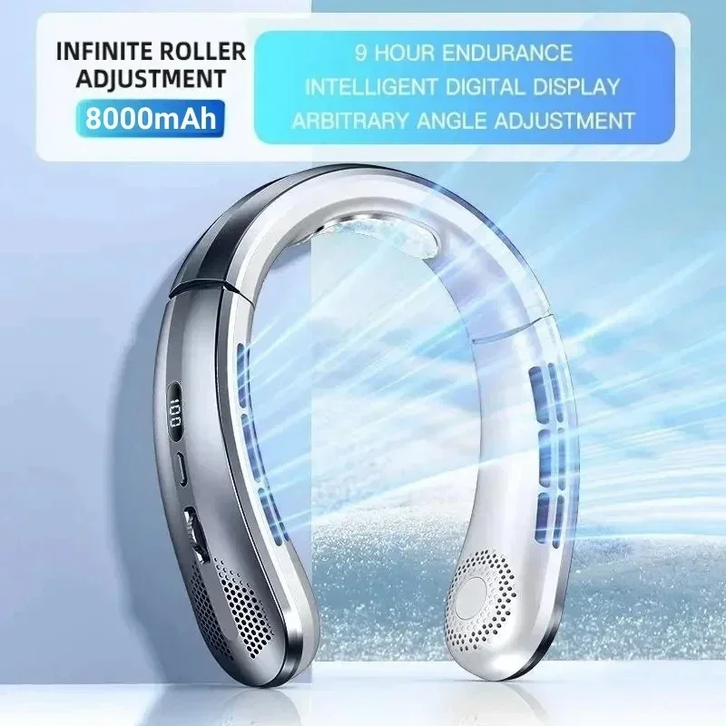 Xiaomi 8000mAh USB Hanging Neck Fan Portable Bladeless Mini Rechargeable Mute LED Digital Display Electric Fans Air Cooler New 6