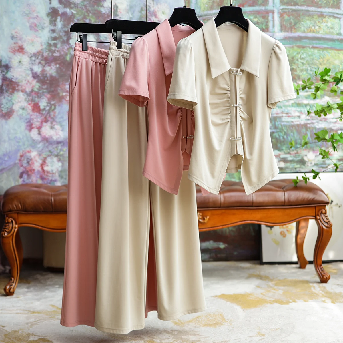 

Formal Lapel Solid Color Slim Top + Wide Leg Fashion Suit Female Temperament Office Ladies Casual 2 Piece Set Women Clothing