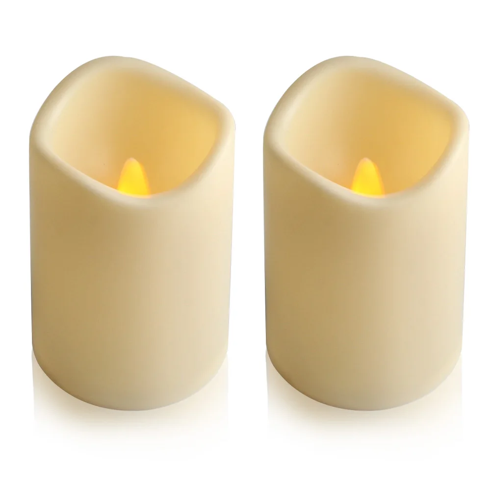 2PCS Flickering Flameless Resin Pillar LED Candle Lights with 6 Hour Timer Outdoor LED Candles Valentine's Day Party Decoration