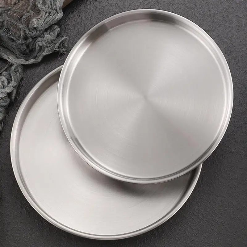 304 Stainless Steel Plate Disc Commercial Golden Flat-bottomed Tray Thickened Cold Skin Sausage Powder Plate Steaming Dish