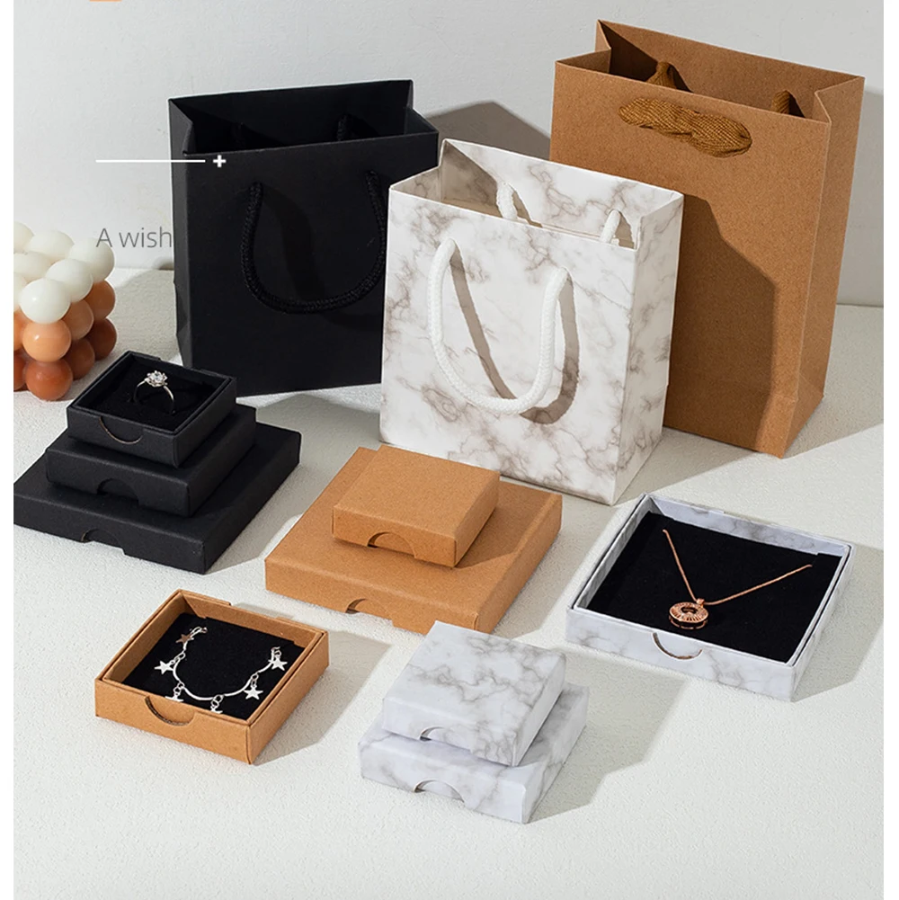 50pcs Bulk Luxury Black Brown Marble Cardboard Jewelry Packaging Boxes 9x9X1.6cm Earring Ring Necklace Bracelet Organizer Box