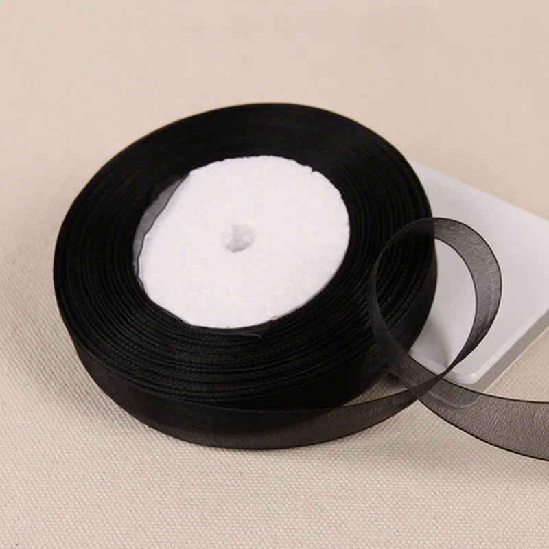 Elegant Black & Transparent Organza Ribbons for DIY Crafts & Event Decor - 50 Yards